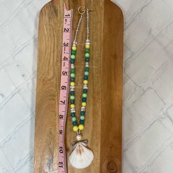 Seashell beaded pearl beach necklace nantucket yellow blue surfer girl toggle - Picture 13 of 14